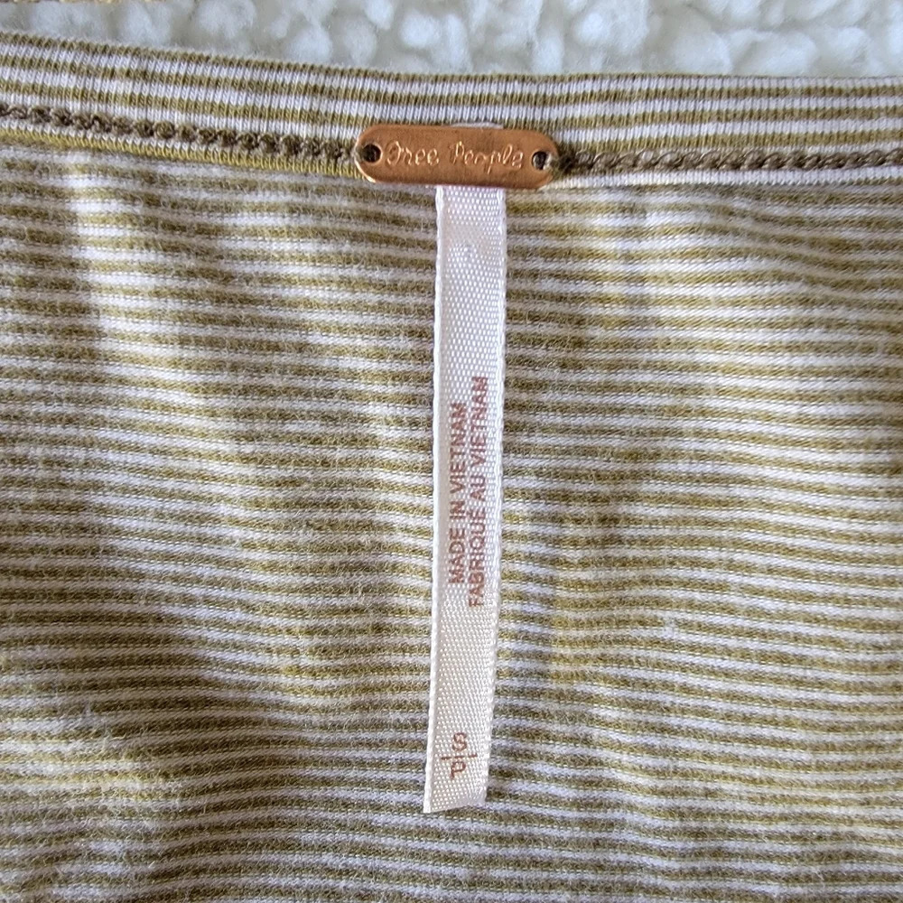 Free People Penelope Ruffle Shoulder Tan White Striped Long Sleeve Shirt Size S - Picture 7 of 11